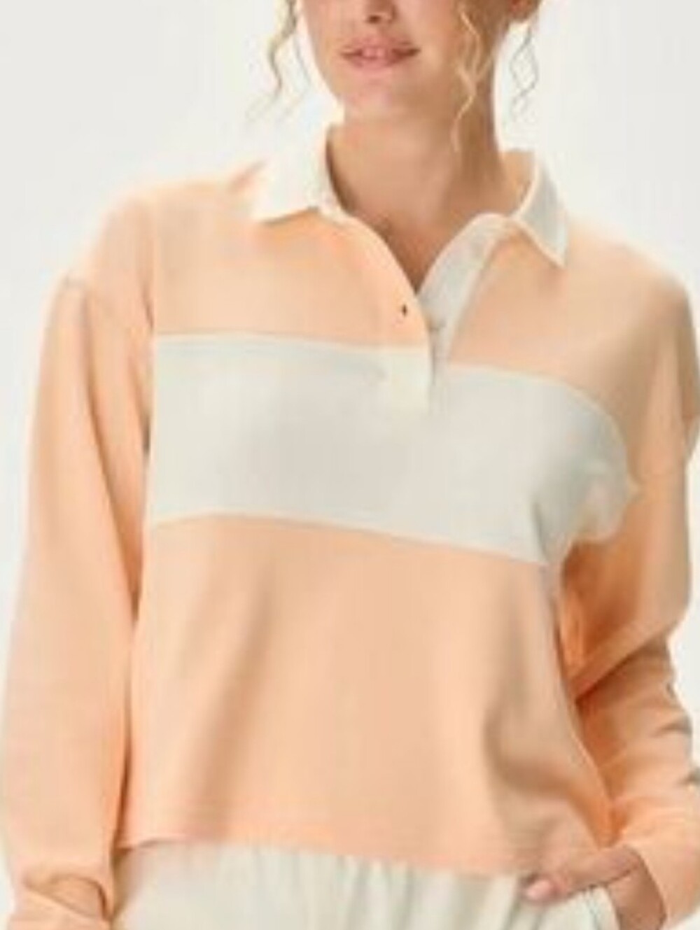 Outdoor Voices Women's Peach & Cream Rugby Pullover Cropped Long Sleeve